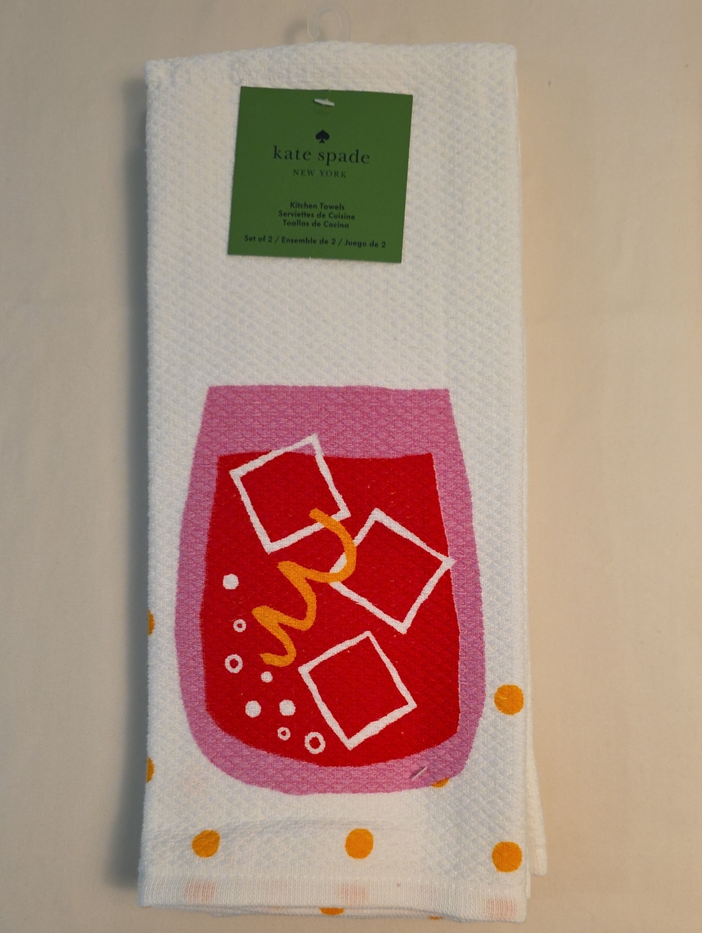 2 kate spade White Towel with Pink, Red & Yellow Drink Motif